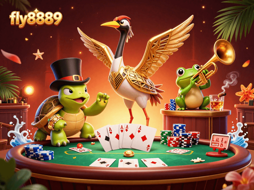 Experience exciting gaming action at fly8889 with vibrant characters and lively casino elements.