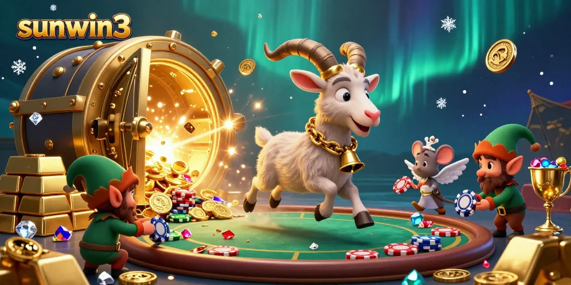 Experience the excitement of sunwin3 as the Krampus goat oversees playful elf gremlins in a vibrant casino!